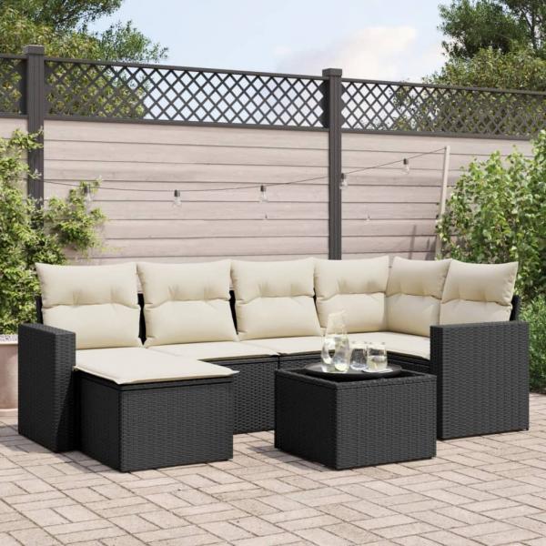 ARDEBO.de - 7-tlg. Garten-Sofagarnitur mit Kissen Schwarz Poly Rattan