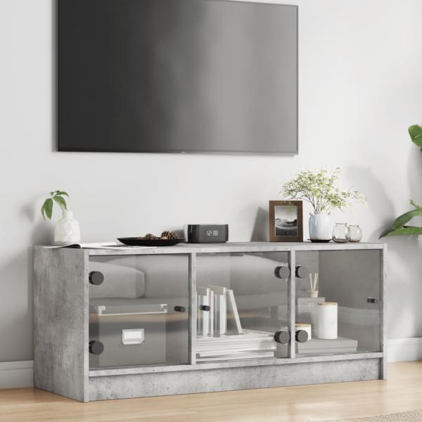 TV-Schrank mit Glastüren Betongrau 102x37x42 cm