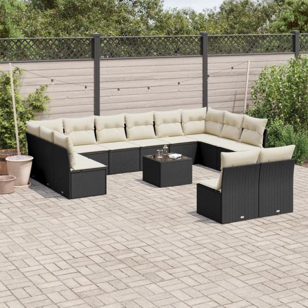 ARDEBO.de - 13-tlg. Garten-Sofagarnitur mit Kissen Schwarz Poly Rattan