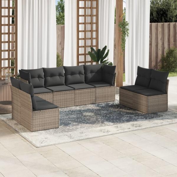 ARDEBO.de - 8-tlg. Garten-Sofagarnitur mit Kissen Grau Poly Rattan