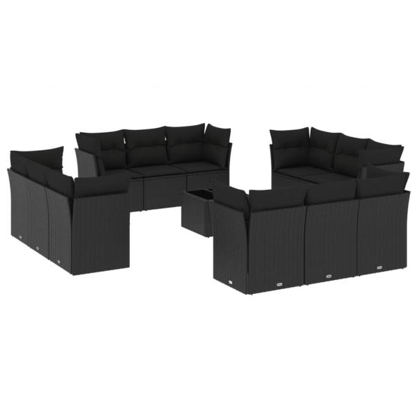 13-tlg. Garten-Sofagarnitur mit Kissen Schwarz Poly Rattan