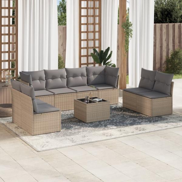 ARDEBO.de - 9-tlg. Garten-Sofagarnitur mit Kissen Beige Poly Rattan