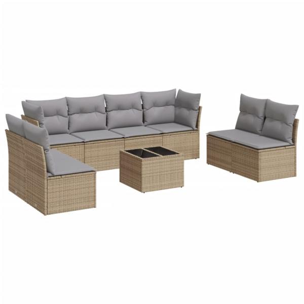 9-tlg. Garten-Sofagarnitur mit Kissen Beige Poly Rattan