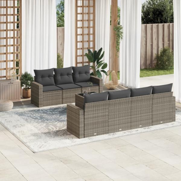 ARDEBO.de - 8-tlg. Garten-Sofagarnitur mit Kissen Grau Poly Rattan