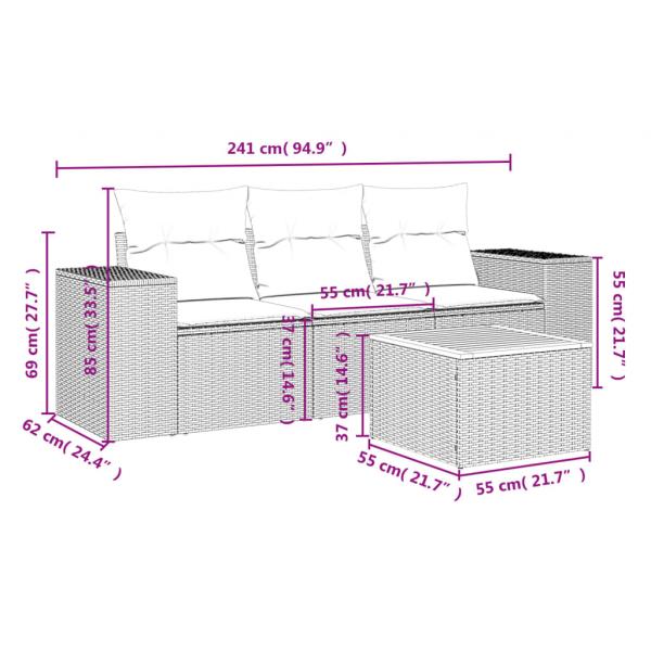 4-tlg. Garten-Sofagarnitur mit Kissen Beige Poly Rattan