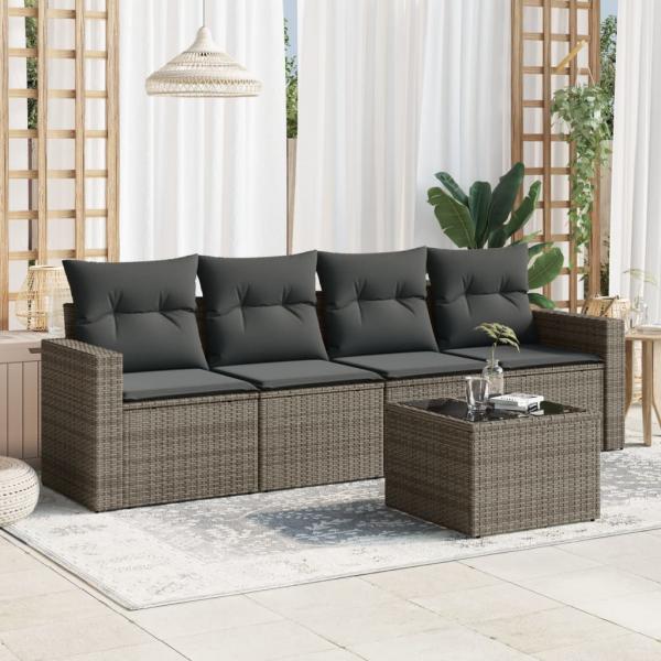 ARDEBO.de - 5-tlg. Garten-Sofagarnitur mit Kissen Grau Poly Rattan