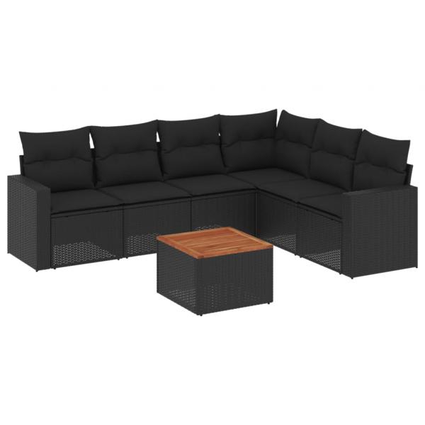 7-tlg. Garten-Sofagarnitur mit Kissen Schwarz Poly Rattan