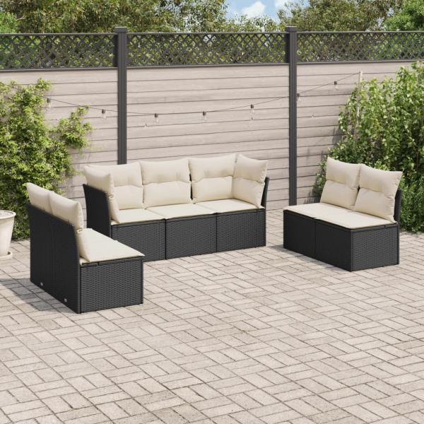 ARDEBO.de - 7-tlg. Garten-Sofagarnitur mit Kissen Schwarz Poly Rattan