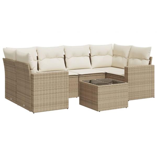 7-tlg. Garten-Sofagarnitur mit Kissen Beige Poly Rattan