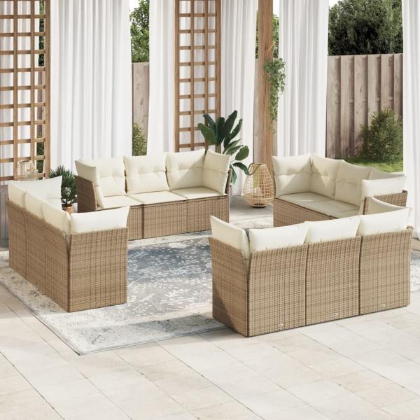 ARDEBO.de - 12-tlg. Garten-Sofagarnitur mit Kissen Beige Poly Rattan