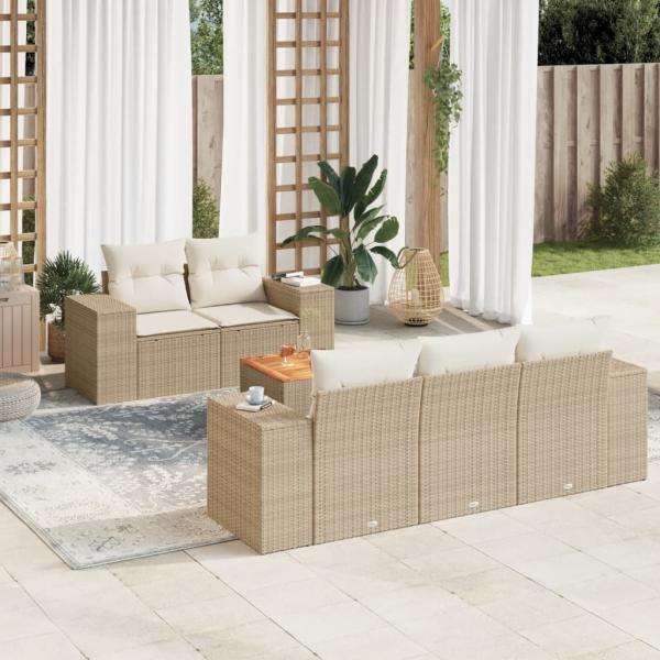 ARDEBO.de - 6-tlg. Garten-Sofagarnitur mit Kissen Beige Poly Rattan