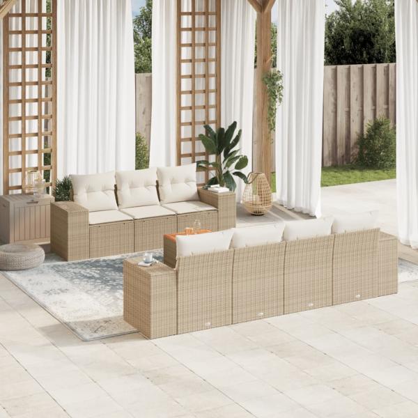 ARDEBO.de - 8-tlg. Garten-Sofagarnitur mit Kissen Beige Poly Rattan