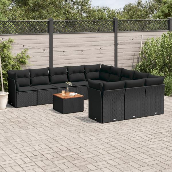 ARDEBO.de - 12-tlg. Garten-Sofagarnitur mit Kissen Schwarz Poly Rattan