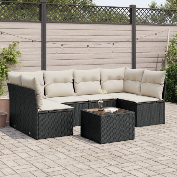 ARDEBO.de - 7-tlg. Garten-Sofagarnitur mit Kissen Schwarz Poly Rattan