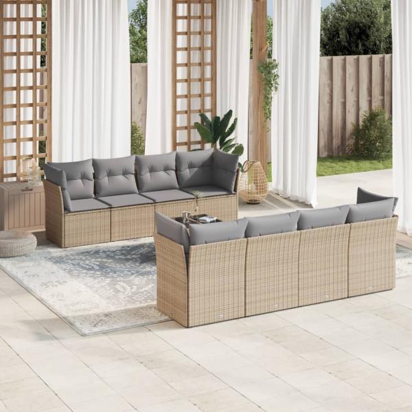 ARDEBO.de - 9-tlg. Garten-Sofagarnitur mit Kissen Beige Poly Rattan