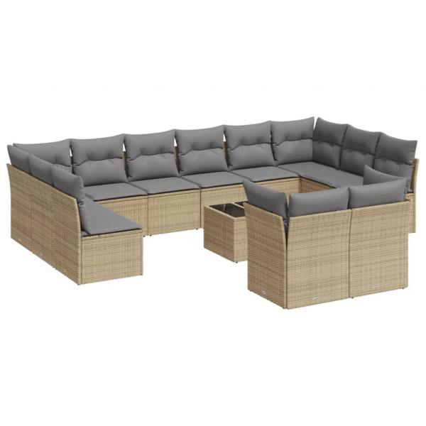 13-tlg. Garten-Sofagarnitur mit Kissen Beige Poly Rattan