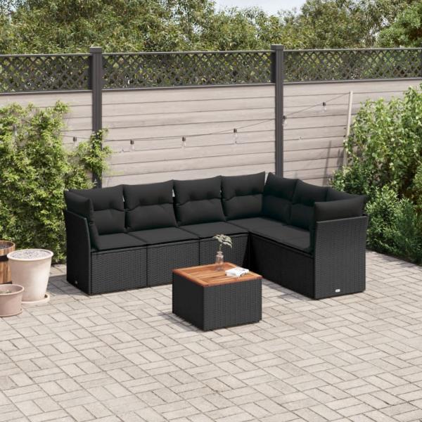 ARDEBO.de - 7-tlg. Garten-Sofagarnitur mit Kissen Schwarz Poly Rattan