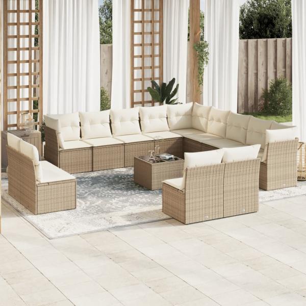 ARDEBO.de - 14-tlg. Garten-Sofagarnitur mit Kissen Beige Poly Rattan