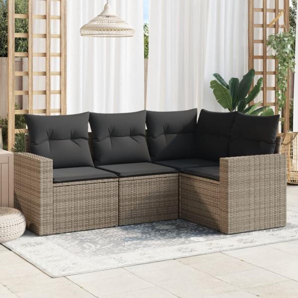 ARDEBO.de - 4-tlg. Garten-Sofagarnitur mit Kissen Grau Poly Rattan