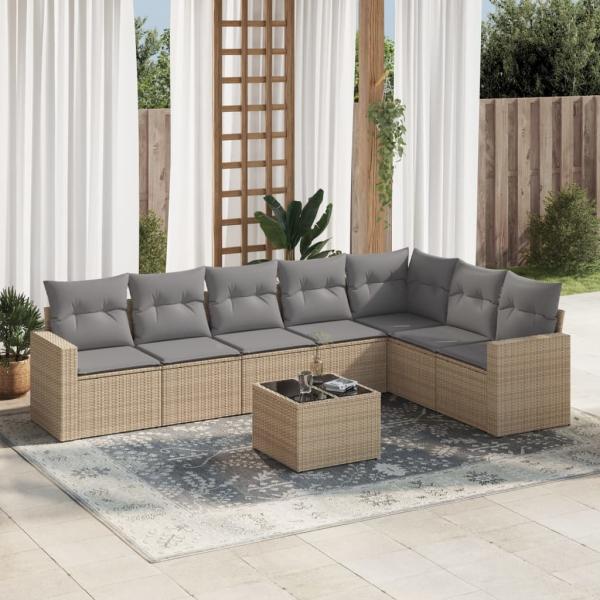 ARDEBO.de - 8-tlg. Garten-Sofagarnitur mit Kissen Beige Poly Rattan