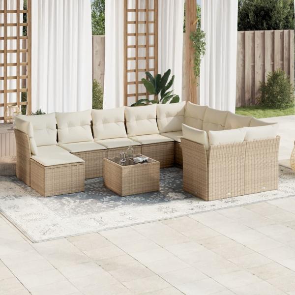 ARDEBO.de - 11-tlg. Garten-Sofagarnitur mit Kissen Beige Poly Rattan