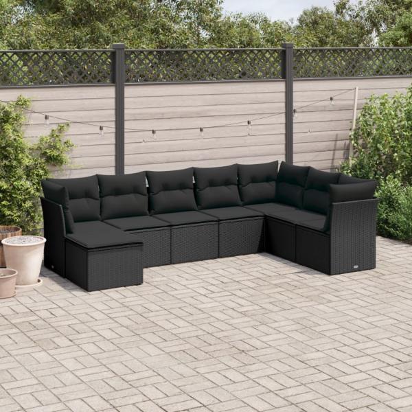 ARDEBO.de - 8-tlg. Garten-Sofagarnitur mit Kissen Schwarz Poly Rattan