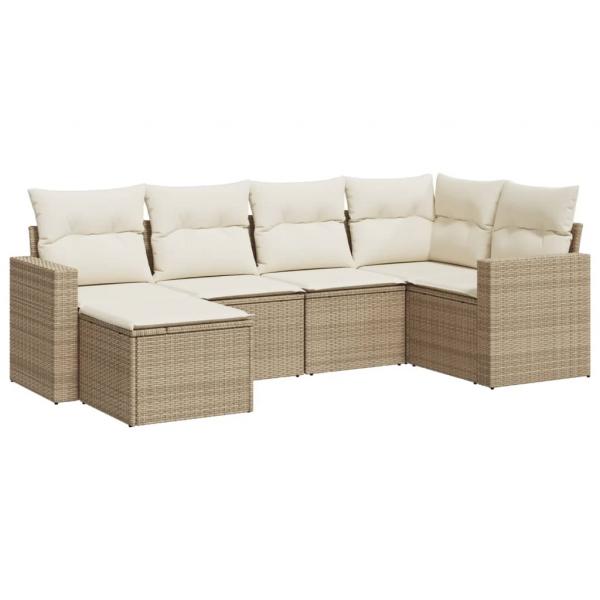 6-tlg. Garten-Sofagarnitur mit Kissen Beige Poly Rattan