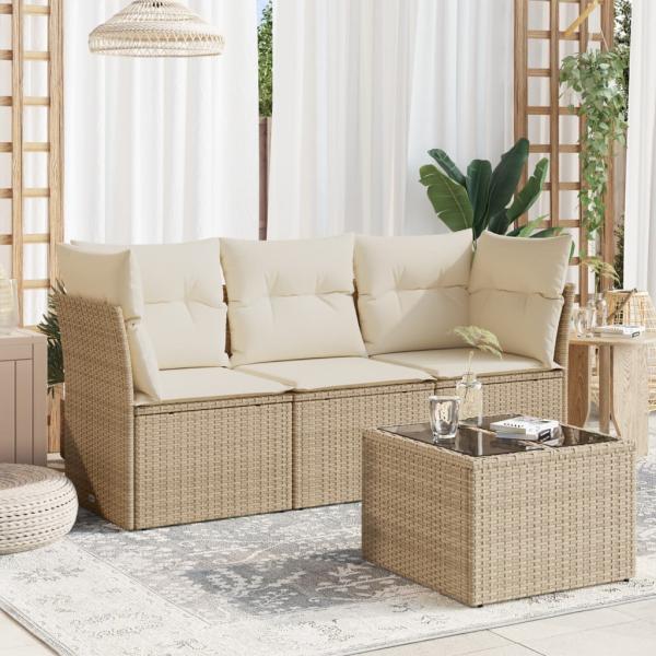 ARDEBO.de - 4-tlg. Garten-Sofagarnitur mit Kissen Beige Poly Rattan