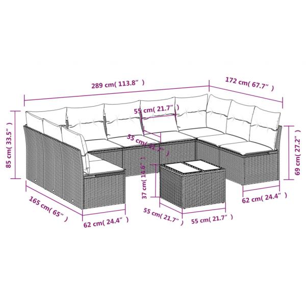 10-tlg. Garten-Sofagarnitur mit Kissen Beige Poly Rattan