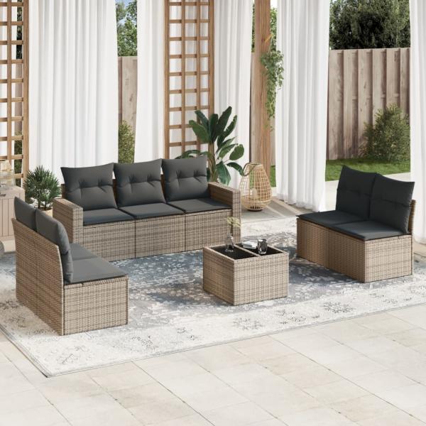 ARDEBO.de - 8-tlg. Garten-Sofagarnitur mit Kissen Grau Poly Rattan