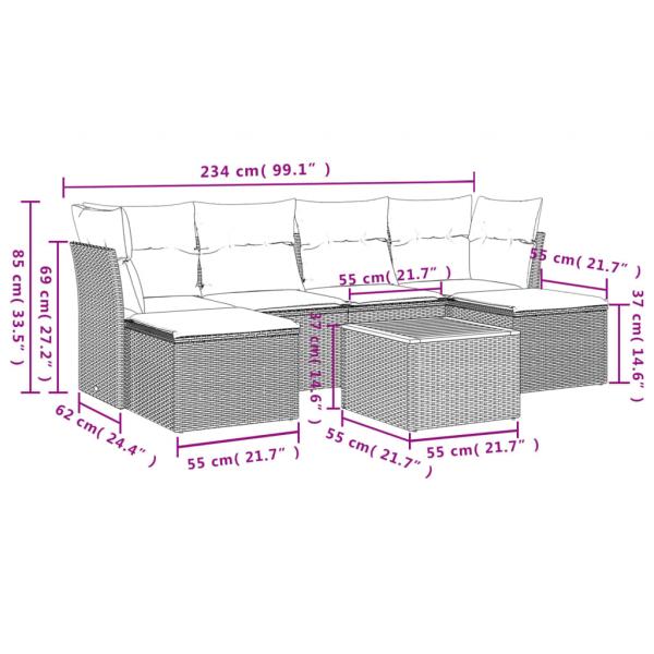 7-tlg. Garten-Sofagarnitur mit Kissen Beige Poly Rattan