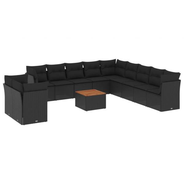 12-tlg. Garten-Sofagarnitur mit Kissen Schwarz Poly Rattan