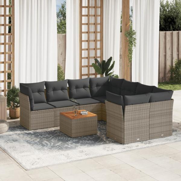 ARDEBO.de - 9-tlg. Garten-Sofagarnitur mit Kissen Grau Poly Rattan