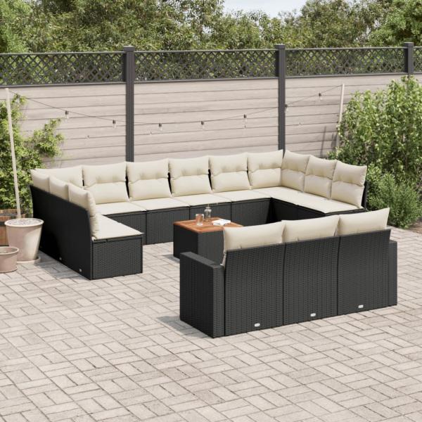 ARDEBO.de - 14-tlg. Garten-Sofagarnitur mit Kissen Schwarz Poly Rattan