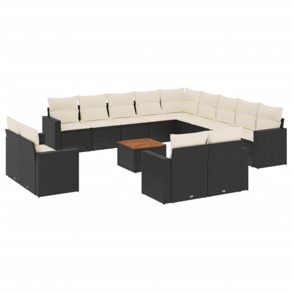 14-tlg. Garten-Sofagarnitur mit Kissen Schwarz Poly Rattan