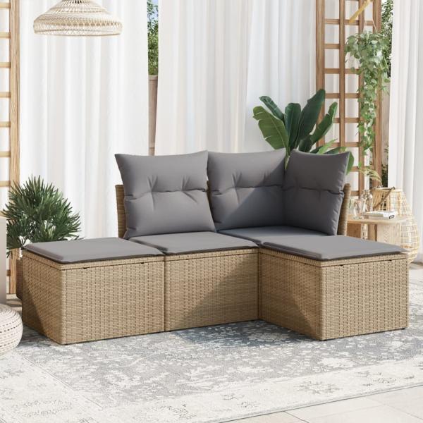 ARDEBO.de - 4-tlg. Garten-Sofagarnitur mit Kissen Beige Poly Rattan