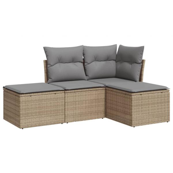 4-tlg. Garten-Sofagarnitur mit Kissen Beige Poly Rattan