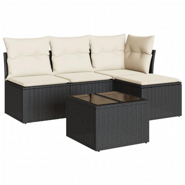 5-tlg. Garten-Sofagarnitur mit Kissen Schwarz Poly Rattan