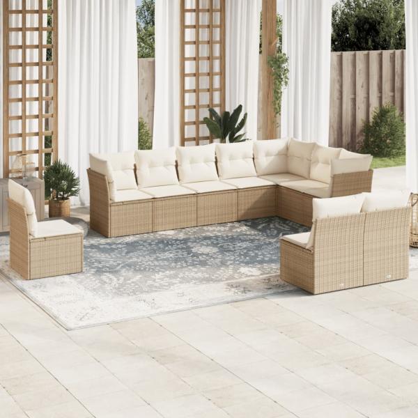 ARDEBO.de - 10-tlg. Garten-Sofagarnitur mit Kissen Beige Poly Rattan