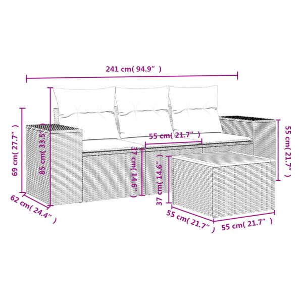 4-tlg. Garten-Sofagarnitur mit Kissen Grau Poly Rattan