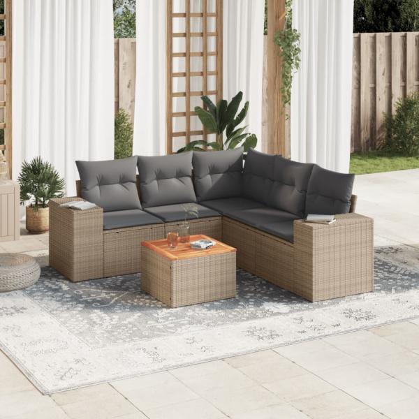 ARDEBO.de - 6-tlg. Garten-Sofagarnitur mit Kissen Beige Poly Rattan