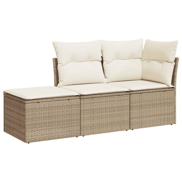 3-tlg. Garten-Sofagarnitur mit Kissen Beige Poly Rattan