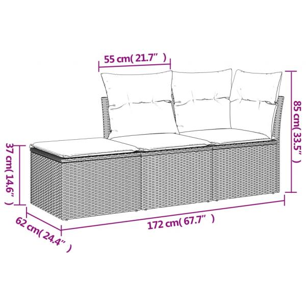 3-tlg. Garten-Sofagarnitur mit Kissen Beige Poly Rattan