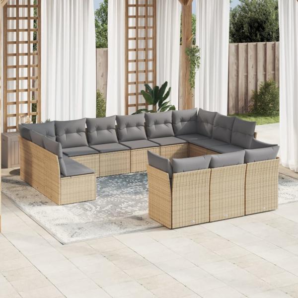 ARDEBO.de - 13-tlg. Garten-Sofagarnitur mit Kissen Beige Poly Rattan