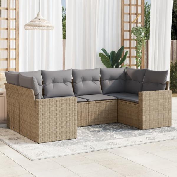 ARDEBO.de - 6-tlg. Garten-Sofagarnitur mit Kissen Beige Poly Rattan