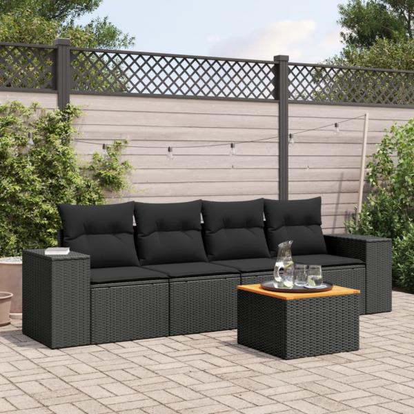 ARDEBO.de - 5-tlg. Garten-Sofagarnitur mit Kissen Schwarz Poly Rattan