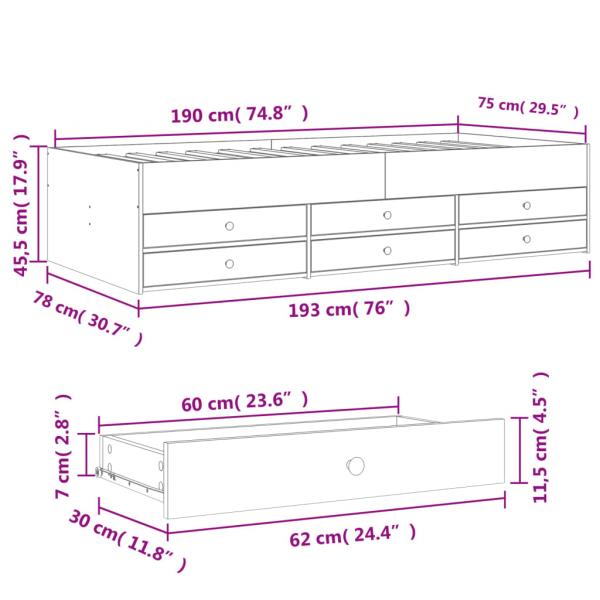 Tagesbett mit Schubladen Sonoma-Eiche 75x190 cm Holzwerkstoff