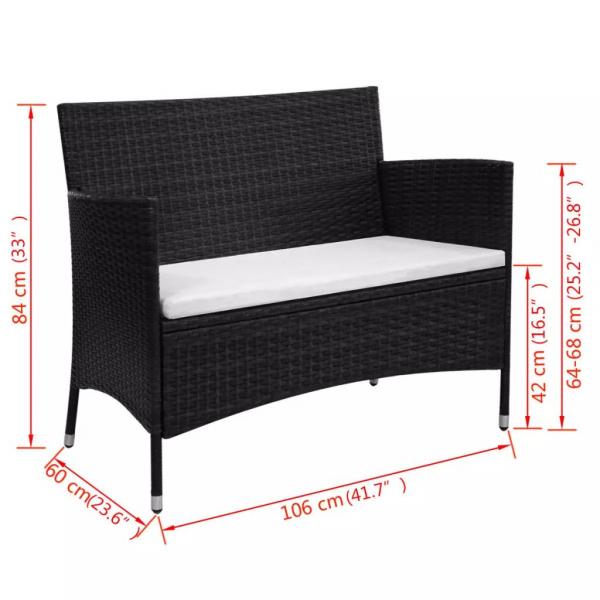 Gartenbank 90 cm Poly Rattan Schwarz