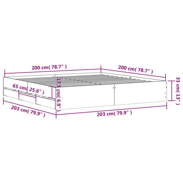 Bettgestell mit Schubladen Betongrau 200x200 cm Holzwerkstoff