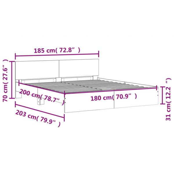 Bettgestell mit Kopfteil Braun Eiche-Optik 180x200 cm